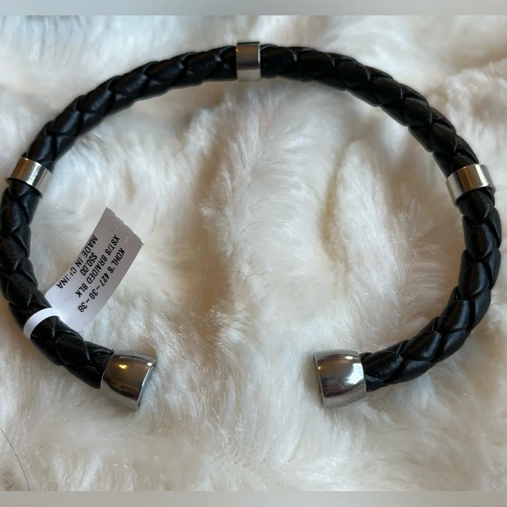 Kohl’s stainless steel black braided bracelet NIB